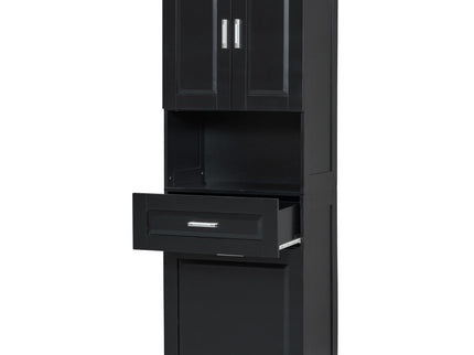 Tall Bathroom Cabinet With Tilt-Out Laundry Basket And Upper Storage