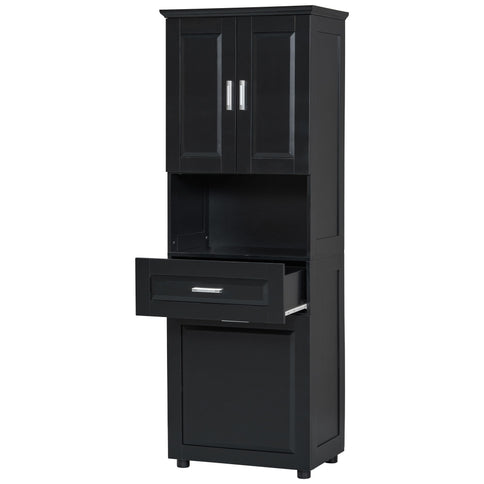 Tall Bathroom Cabinet With Tilt-Out Laundry Basket And Upper Storage