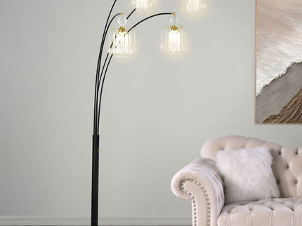 Marcos - Hanging Crystal Arc Tree Floor Lamp With Sculptural Frame - Black