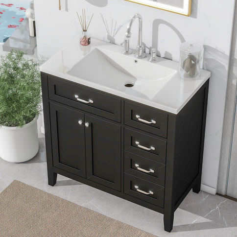 Modern Bathroom Vanity With Sink, Freestanding With Drawers And Doors
