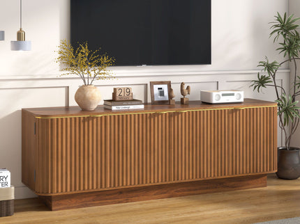 TV Stand, Fluted Media Console With Adjustable Shelves And Cable Holes