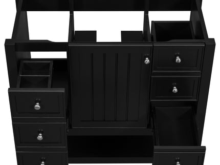 36" Bathroom Vanity Base With 2 Cabinet And 3 Drawers - Black