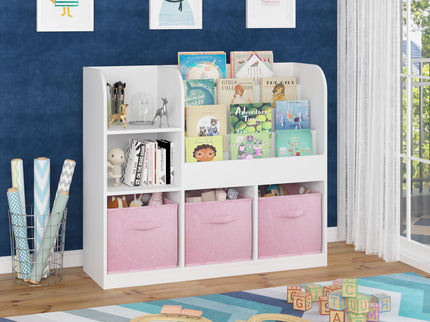 Bookcase And Bookshelf With 3 Collapsible Drawers, Multifunctional Display Stand