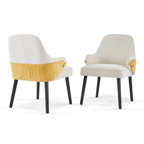 Indoor Dining Chair (Set of 2) With Sturdy Frame - Beige / Yellow