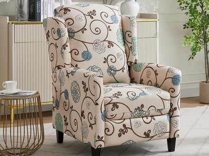 Wingback Recliner Chair With Padded Arms - Beige