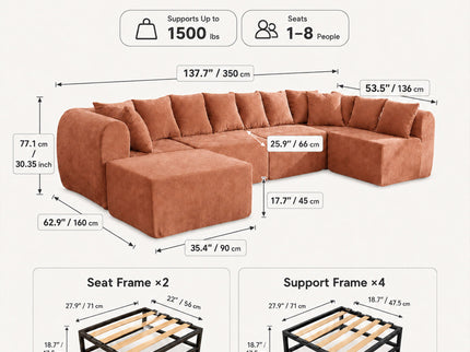 8 Seater U-Shaped Couch With Ottoman