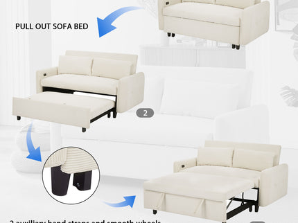Pull-Out 2 Seat Modern Sleeper Sofa With 2 Throw Pillows And USB Ports