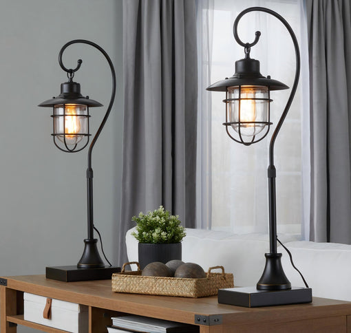 Landen - Contemporary Task Lamp (Set of 2) - Oil Rubbed Bronze / Clear