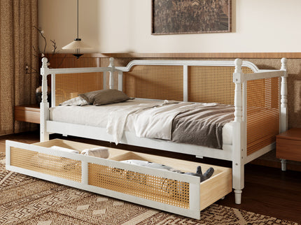 Traditional Style Rattan Daybed, No Box Spring Needed