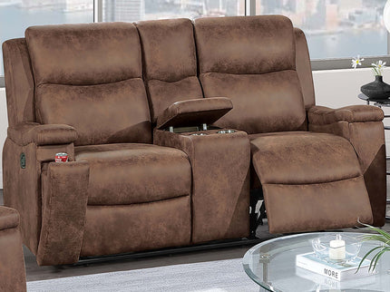 1 Piece Manual Motion Loveseat Hidden Cup Holder Console With Plush Back Cushion For Living Room - Walnut