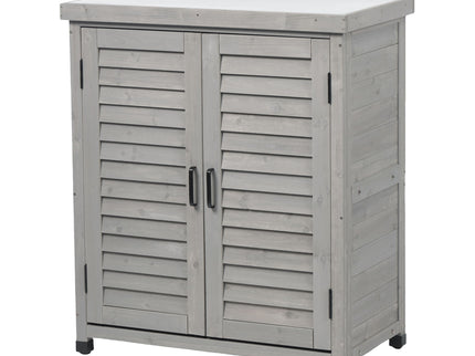 Potting Bench With Storage Cabinet And Metal Table Top For Outdoor