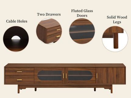 Modern TV Stand With Fluted Glass Doors & 2 Drawers