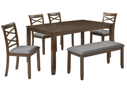 Elegant 6 Piece Dining Table Set With 4 Chairs And Bench