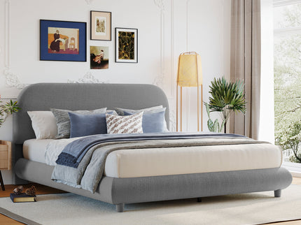 Upholstered Platform Bed With Thick Solid Frame And Stylish Curve-Shaped Design