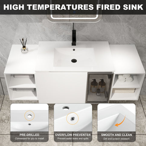 Wall Mounted Bathroom Vanity With Sink, Cabinet & Half Door