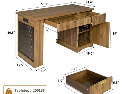 Modern Fluted Office Desk With Storage Cabinet