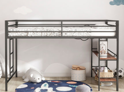 Adam - Twin Loft Bunk Bed With Cinnamon Wood Shelf - Black