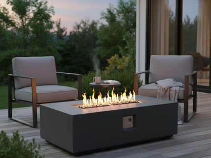 Volon - Rectangular Fire Pit Table, Propane Powered, 50,000 BTU - Light Gray