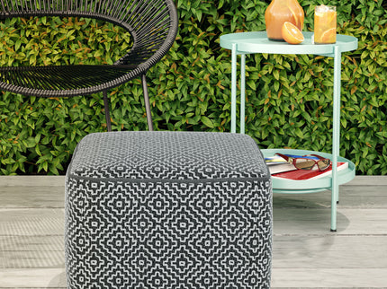 Briella - Square Woven Outdoor / Indoor Pouf - Gray / White