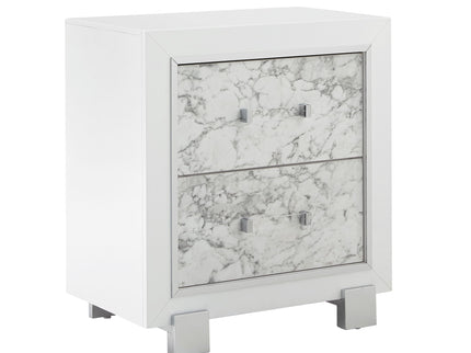 Skye - Marble Nightstand - White