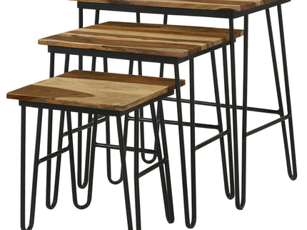 3 Piece Nesting Table With Hairpin Legs - Brown