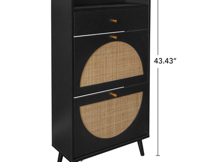 Allen - Rattan 2 Door 1 Drawer Cabinet Shoe Rack For Entrance