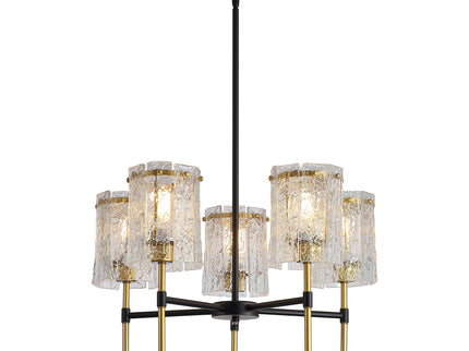 5 Light Chandelier, Textured Glass Pendant Light, (Not Including The Bulb) For Living Room - Black / Gold