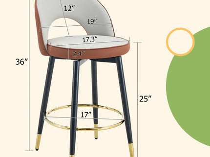 Upholstered Rotatable Bar Chair With Metal Legs For Dining Room