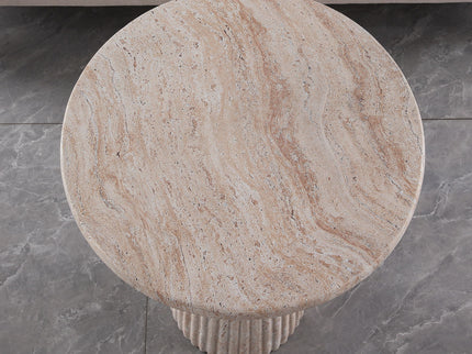Fluted Pedestal Round Coffee Table - Beige / Yellow
