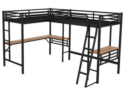 Twin Loft Bed With 2 Built In Desks, Mission Style - Black