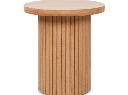 Kenzie - Fluted Pillar Round Accent Side Table - Light Natural Brown