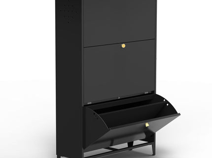3 Drawer All Steel Shoe Cabinet, Freestanding Storage Organizer With Flip Door