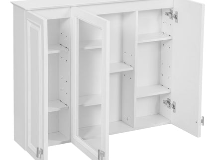 Wall Mounted Mirror Cabinet With 5 Adjustable Shelves, Rectangular Storage For Bathroom - White