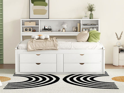 Daybed With 2 Bedside Cabinets, Upper Shelves And 4 Drawers
