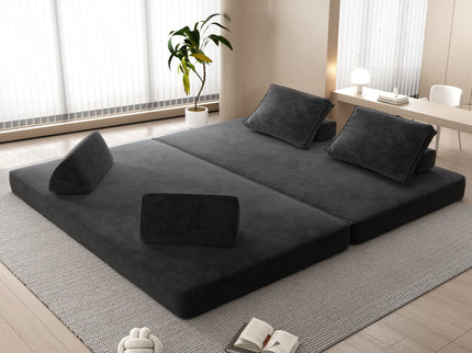 Multifunctional Convertible Sofa Bed With 2 Tumbler Backrests And 2 Pillows, Deep Seat Couch