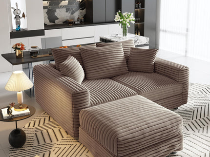 Deep Seat Convertible Sofa With Soft Pillows And Ottomans
