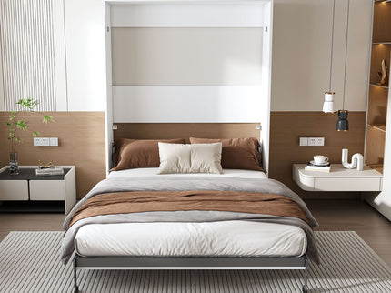 Queen Murphy Bed, Foldable Wall Bed, Space Saving Design For Bedrooms - White