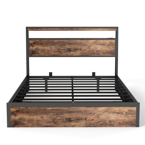 Frame With Hydraulic Lift Storage, RGB LED Lights & Multi-Port Charging, No Box Spring Needed