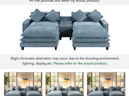 Modern Sectional Sofa With Removable Ottomans, USB Ports