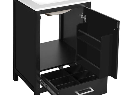 Bathroom Vanity With Ceramic Sink, Soft Close Drawers, Door Organizer, Divider Drawer, Adjustable Foot Pads