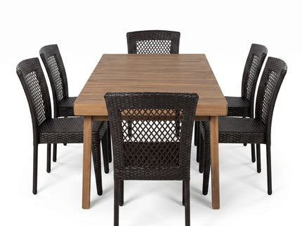 7 Piece Outdoor Patio Dining Set With Table & 6 Chairs - Brown / Brown Multi