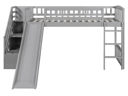 Loft Stairway Bed With 2 Drawers, Convertible Ladder And Slide