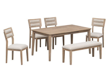 6 Piece Dining Set, Upholstered Chairs And Bench