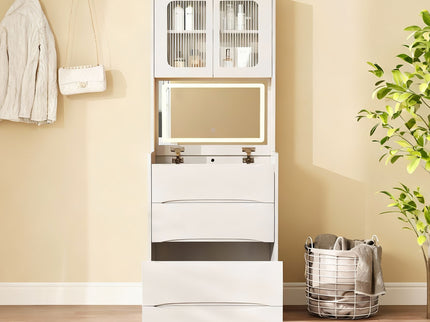 3 In 1 Vanity Table With LED Mirror & Storage Stool For Bedroom