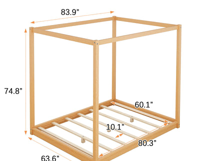 Wood Canopy Platform Bed With Support Legs And Airflow Slats