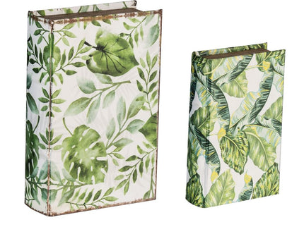 Botanical And Book Boxes (Set of 2) - White / Green