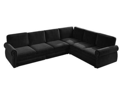 L-Shaped Sofa Couch With Pull Out Bed With Nailhead Trim & Rolled Arm