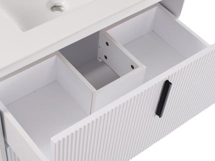 Bathroom Vanity With Ceramic Sink, Fluted Design