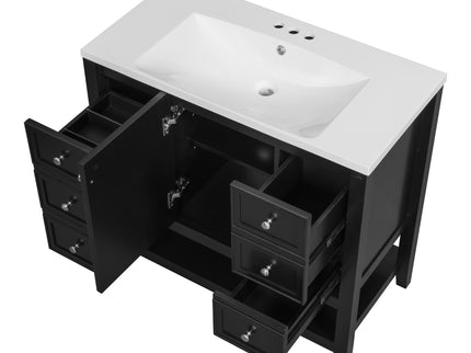 36" Bathroom Vanity & Sink, 2 Cabinet And 3 Drawers - Black