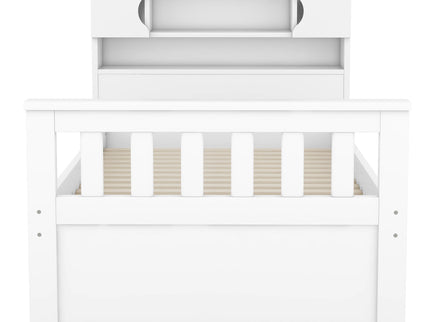 Captain Platform Bed Frame With Storage Bookcases, Shelves, And 4 Drawers